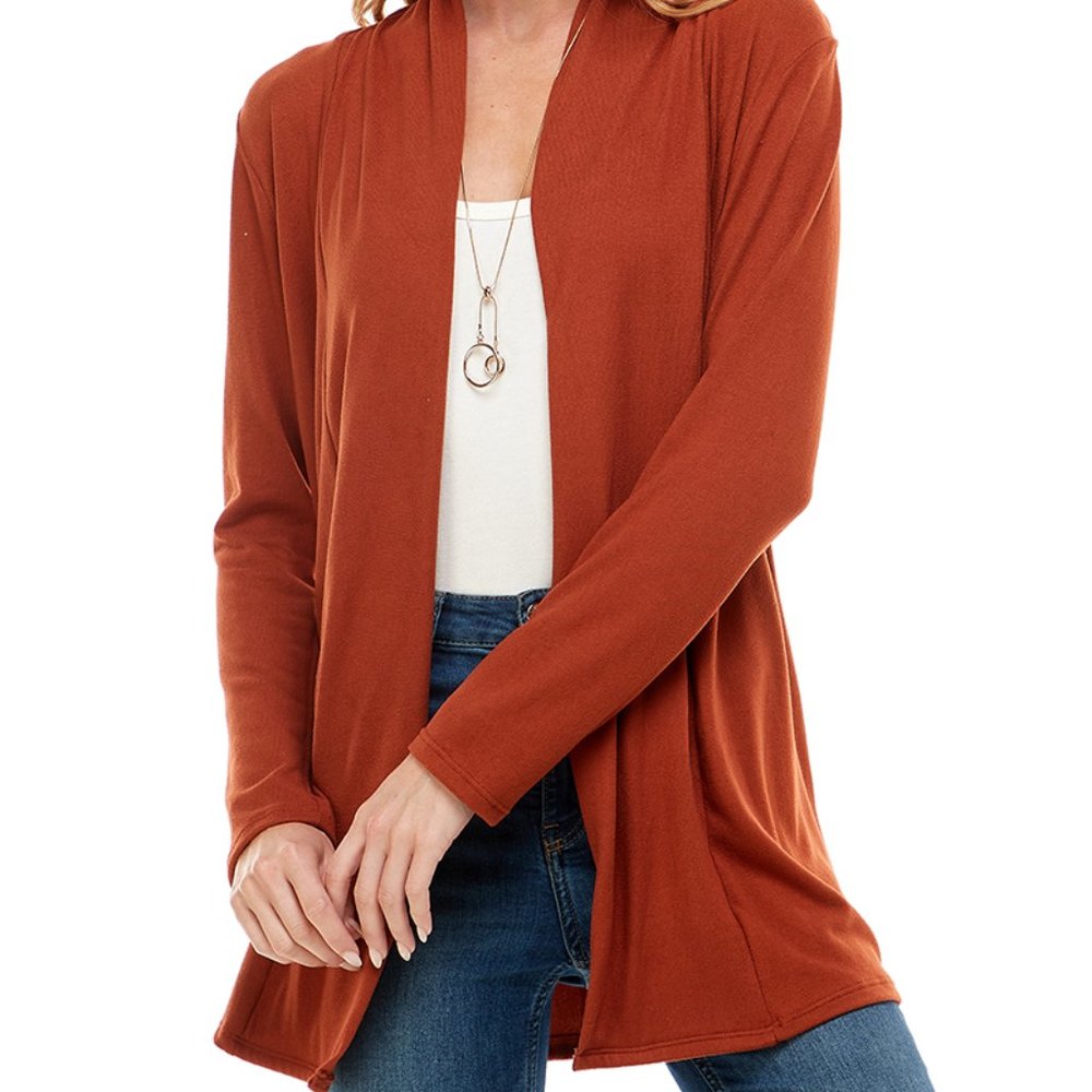 Women's Casual Lightweight Open Front Cardigans with Pockets_Brick
